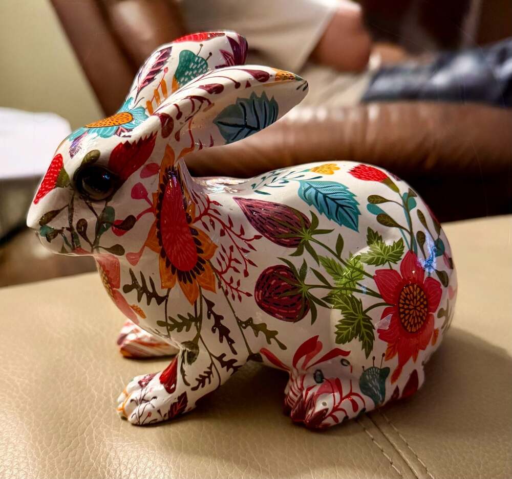 Vintage 9" Hand Painted Paper Mache Easter Rabbit Figurine Centerpiece - ,